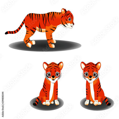 Three Tiger Cubs - Cartoon Vector Image