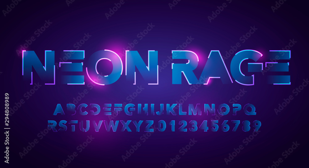Obraz premium Vector Illustration Modern And Futuristic Neon Alphabet Font. Urban Style Technology Typography 