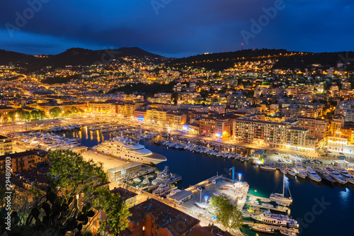 View of Old Port of Nice with yachts, France in the evening