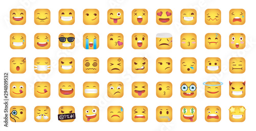 set of squares emoticons faces characters
