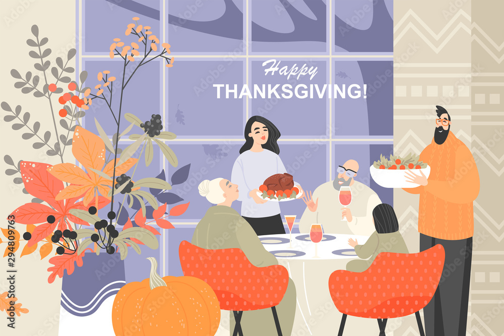 Vector illustration of a happy family celebrating Thanksgiving