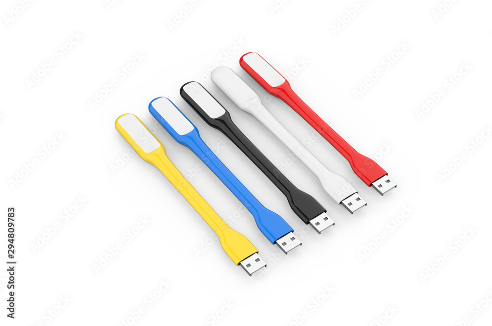 Portable usb led light, mock up template on isolated white background, 3d illustration Portable usb led light, mock up template on isolated white background, 3d illustration