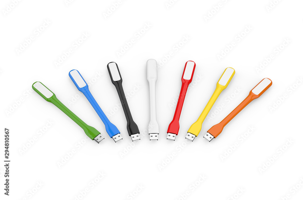 Portable usb led light, mock up template on isolated white background, 3d illustration Portable usb led light, mock up template on isolated white background, 3d illustration