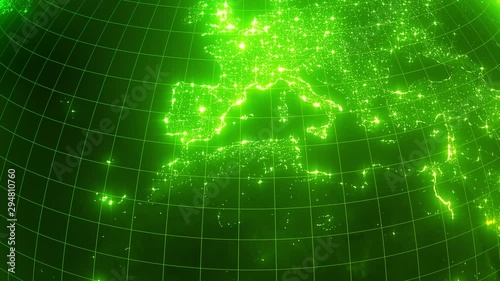 rotating green globe with glowing details of city and human population density areas. suitable for technology, future and science themes. 3d animation loop