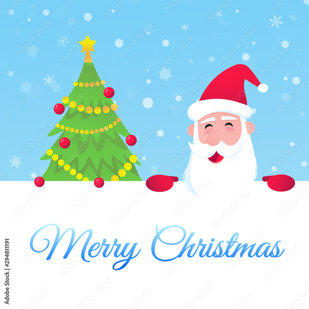 Santa Claus, christmas tree fir flat style design icon sign vector illustration greeting postcard. Symbol of xmas holiday celebration isolated on snow background. Santa Claus, christmas tree fir flat style design icon sign vector illustration greeting postcard. Symbol of xmas holiday celebration isolated on snow background.