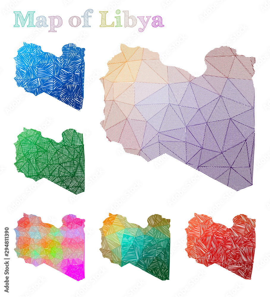 Hand-drawn map of Libya. Colorful country shape. Sketchy Libya maps collection. Vector illustration.