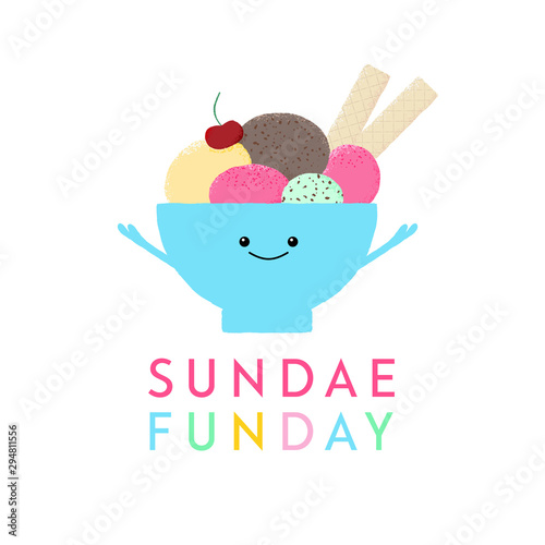 Vector illustration of a happy ice cream sundae with lettering - Sunday Funday.