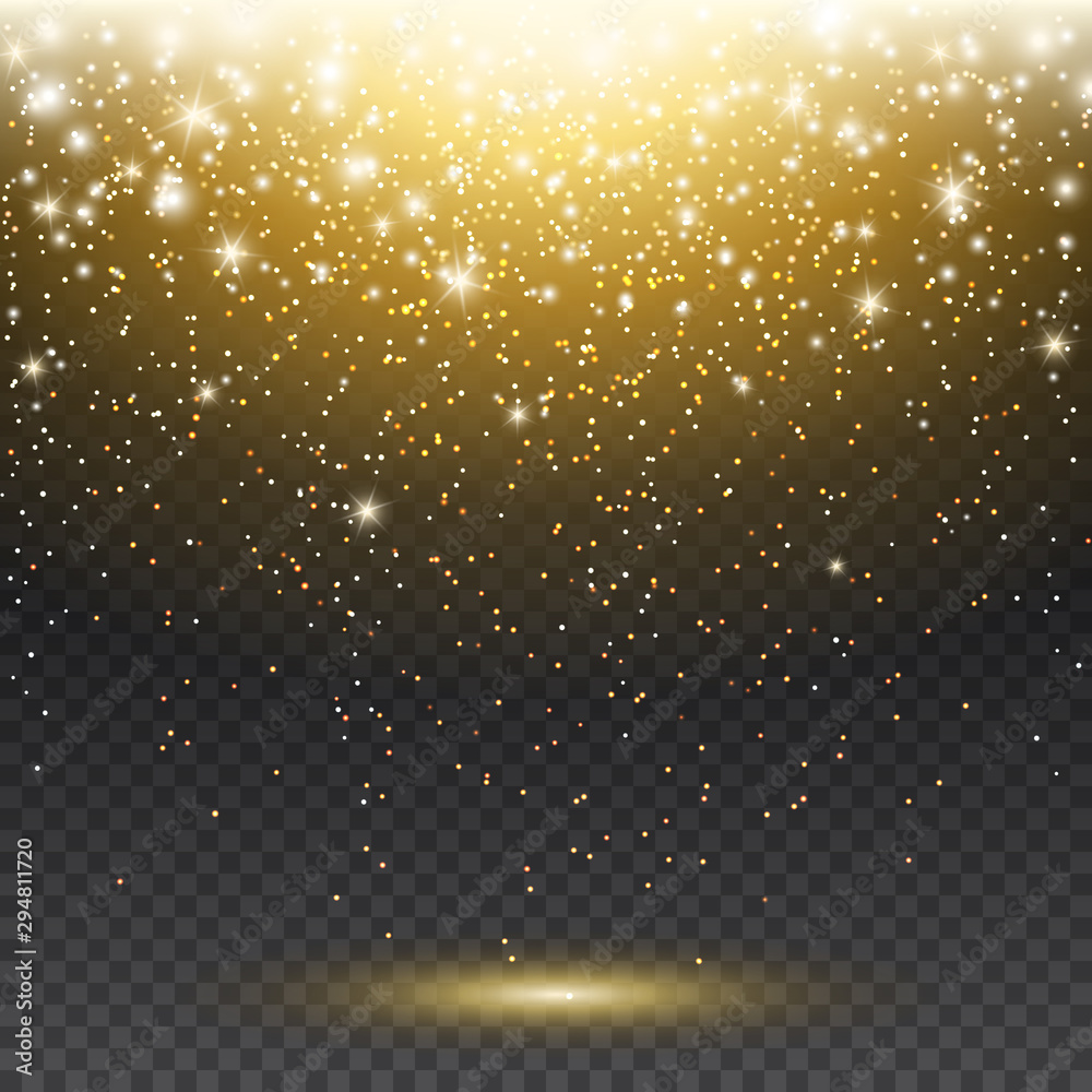 Gold glitter particles and lights effect for luxury greeting card