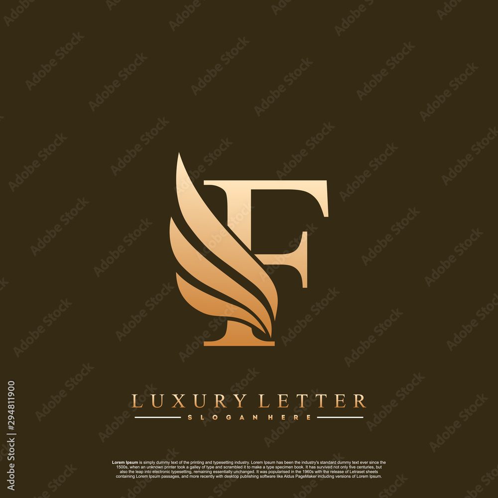 Initial letter F Logo and wing symbol. Wings design element vector.