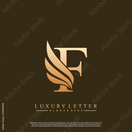 Initial letter F Logo and wing symbol. Wings design element vector.