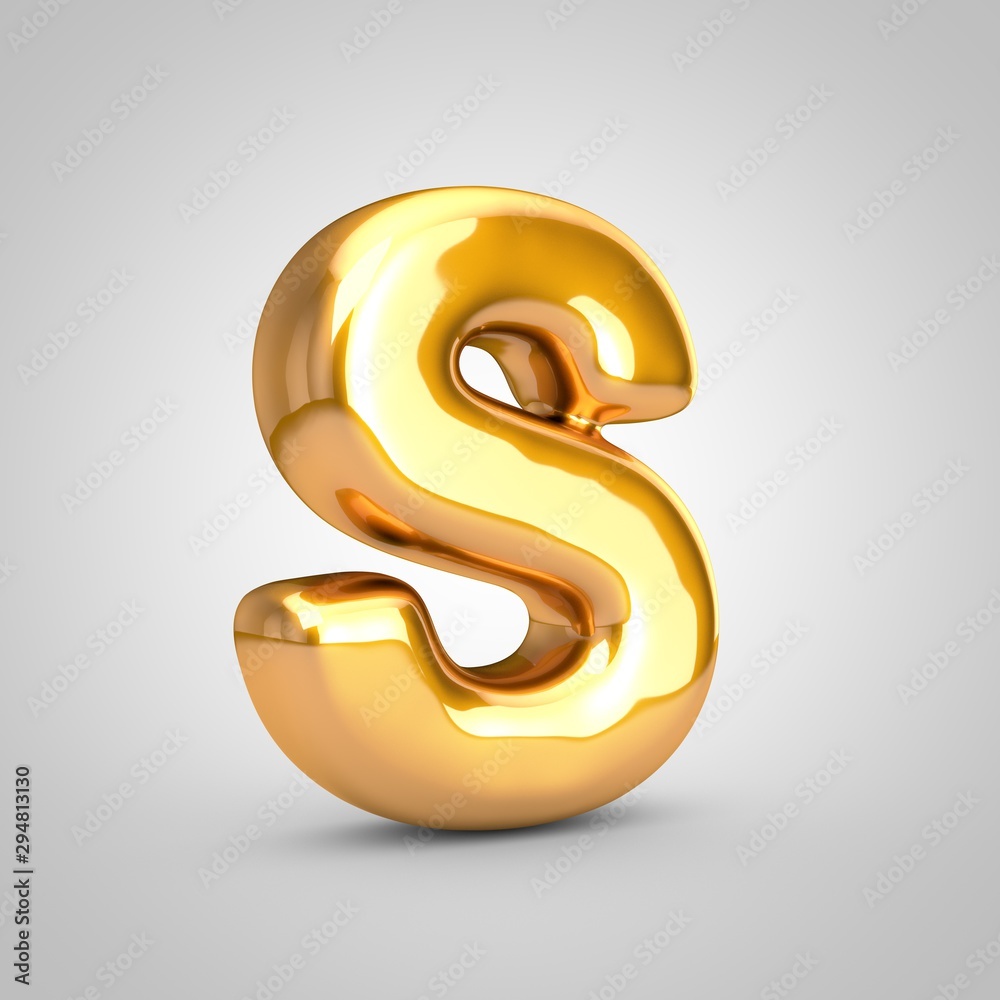 Golden metallic balloon letter S uppercase isolated on white background. Golden metallic balloon letter S uppercase isolated on white background.