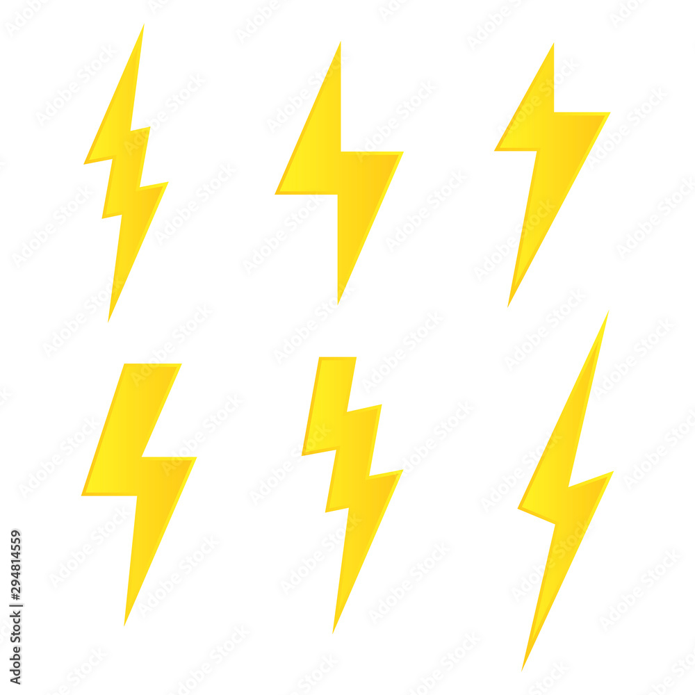 Set Lightning bolt. Thunderbolt, lightning strike, Modern flat style vector illustration. Set Lightning bolt. Thunderbolt, lightning strike, Modern flat style vector illustration.