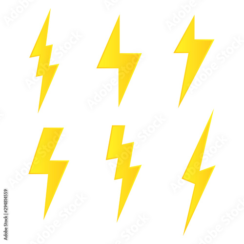 Set Lightning bolt. Thunderbolt, lightning strike, Modern flat style vector illustration.