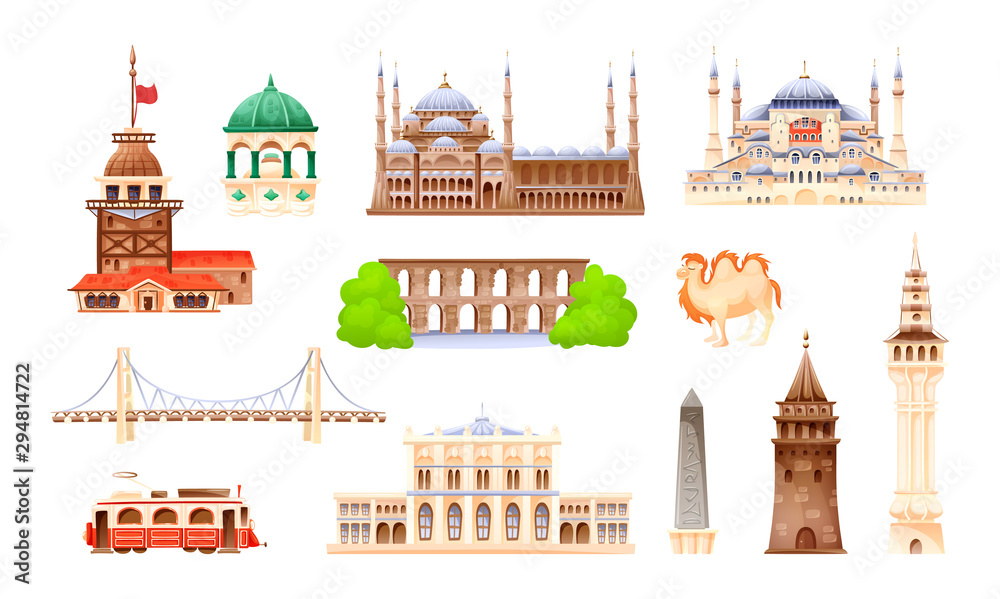 Turkey country buildings landmarks. Travel concept for Asi