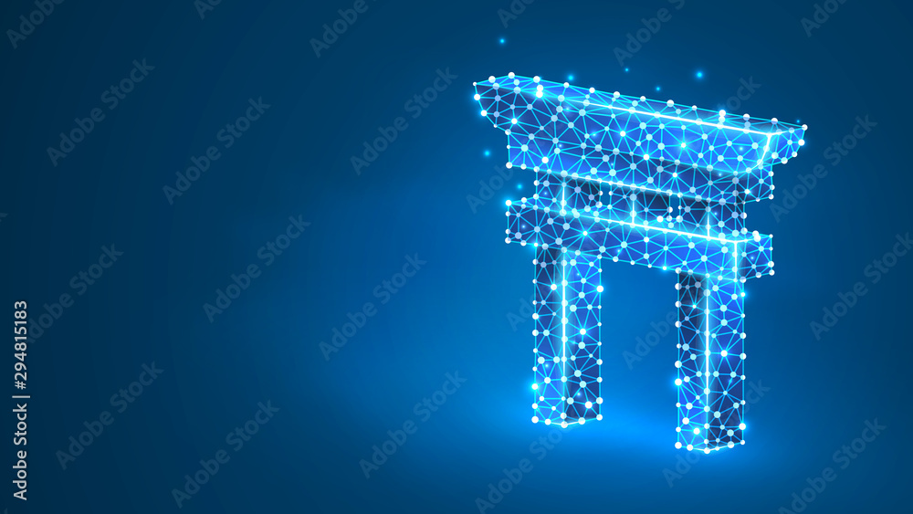 Japanese Torii gate silhouette. Shinto door, kaminoMichi symbol of