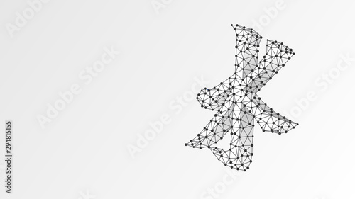 Confucianism symbol. Sign of Hundred Schools of Thought. Chinese Ruism religion concept. Abstract, digital, wireframe, low poly mesh, Raster white origami 3d illustration. Triangle, line, dot