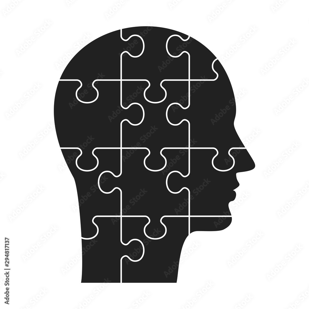 Human profile concept. Man head made up of puzzle pieces. Human profile concept. Man head made up of puzzle pieces.