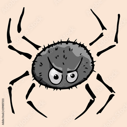 Spider icon. Vector illustration of a scary spider. Spider web hand drawn.