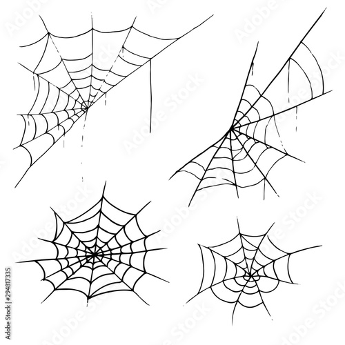 Set web icon. Vector illustration of a spider web. Net, web spider hand drawn.