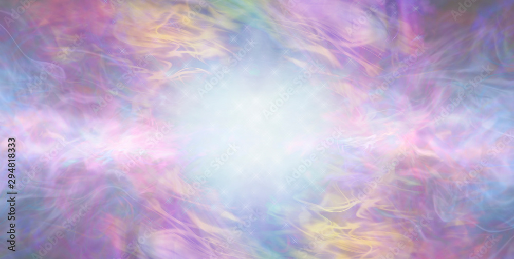 Beautiful Ethereal Special Occasion Multicoloured Background - artistic gaseous flowing background with copy space and  central blue white light burst