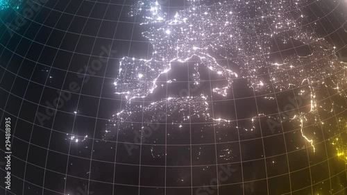 rotating globe with glowing details of city and human population density areas. suitable for technology, future and science themes. 3d animation loop
