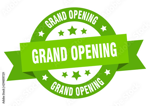 grand opening ribbon. grand opening round green sign. grand opening