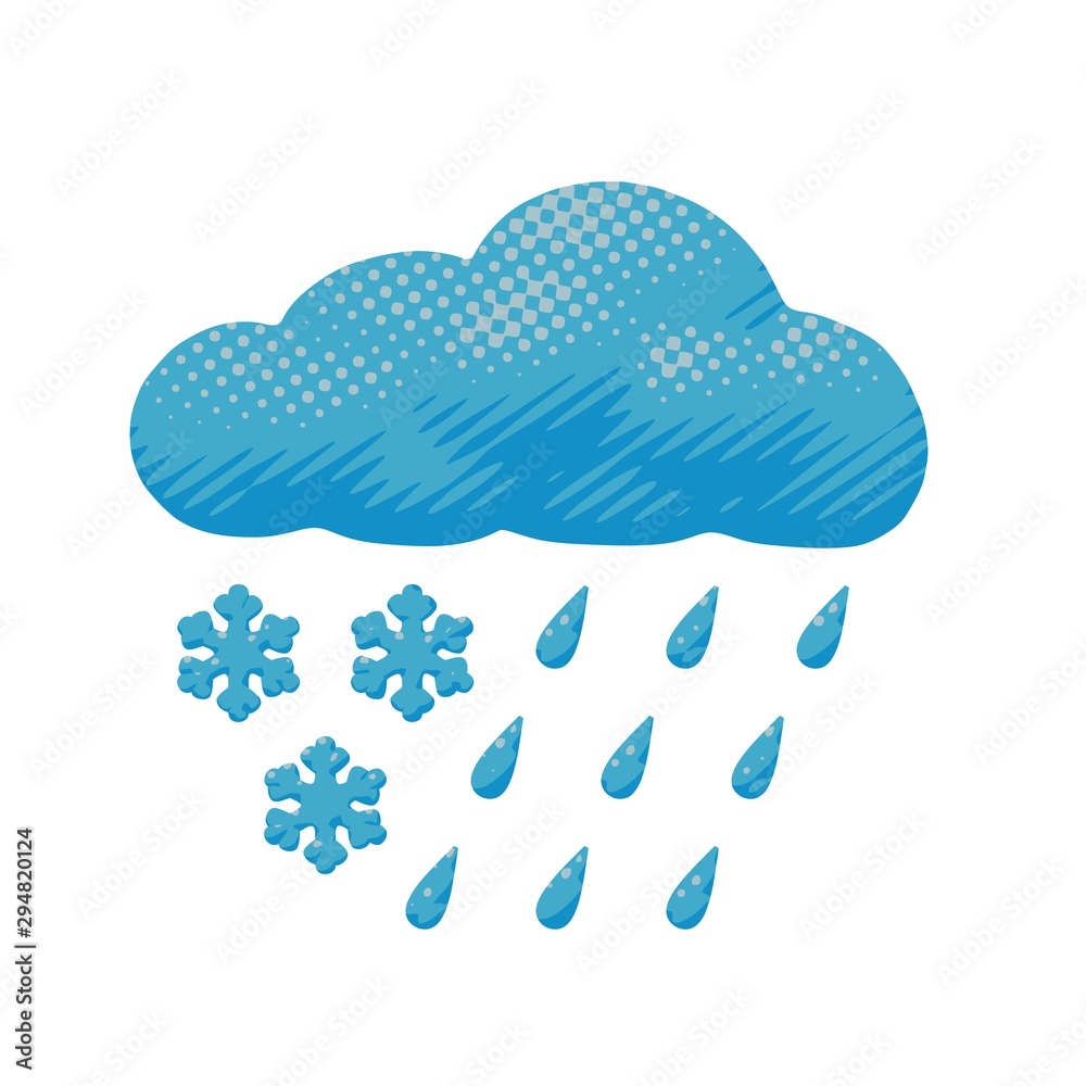 Cartoon vector - rain and snow dropped from cloud