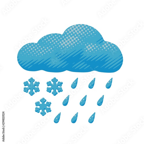 Cartoon vector - rain and snow dropped from cloud