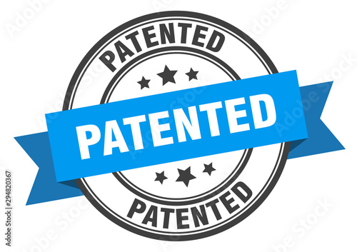 patented label. patented blue band sign. patented