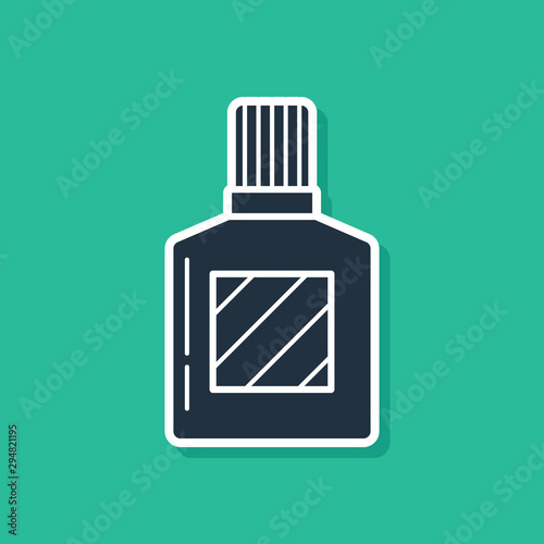 Blue Aftershave icon isolated on green background. Cologne spray icon. Male perfume bottle. Vector Illustration