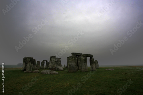 UNESCO World Heritage: Stonehenge Megalith Site on a cold British morning during winter time