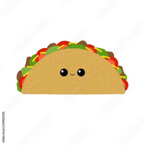 Vector illustration of a cute taco with a happy face. Funny food concept.