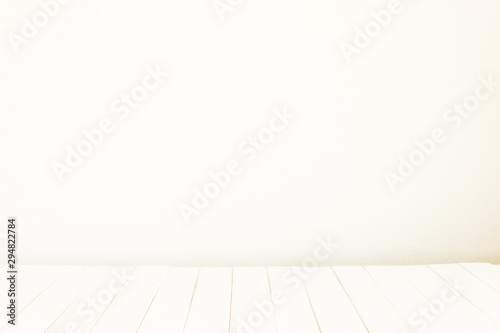 empty room with wooden floor and white wall background