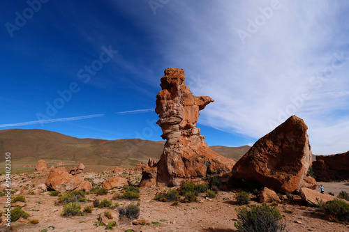 Rock formations of "Italia Perdida" in the Andean highlands of Bolivia. Landscape of the Bolivian highlands. Desert landscape of the Andean plateau of Bolivia