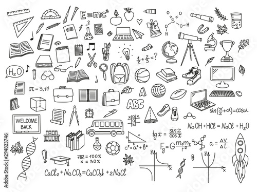 Back to school and science doodle drawings collection. Vector eps10.