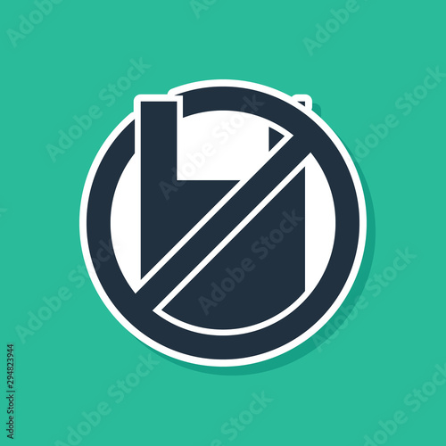 Blue Say no to plastic bags poster icon isolated on green background. Disposable cellophane and polythene package prohibition sign. Vector Illustration