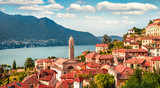 Colorful summer view of Como lake. Picturesque morning cityscape of Moltrasio town,  Province of Como, Lombardy region, Italy, Europe. Traveling concept background.
