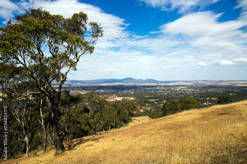 The western Victorian township of Ararat in a dry summer from one tree lookout.