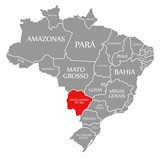 Mato Grosso do Sul red highlighted in map of Brazil
