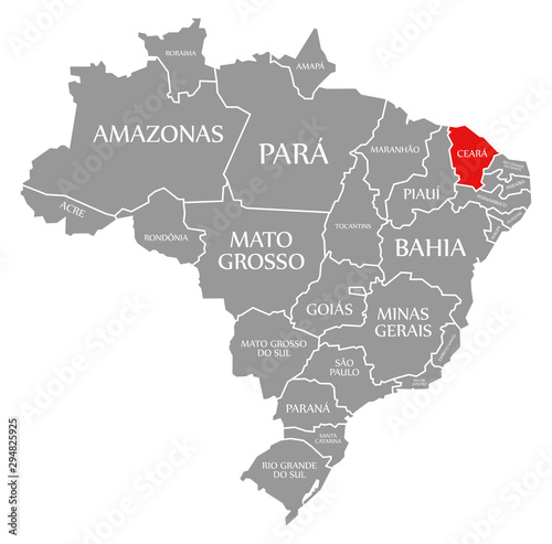 Ceara red highlighted in map of Brazil photo