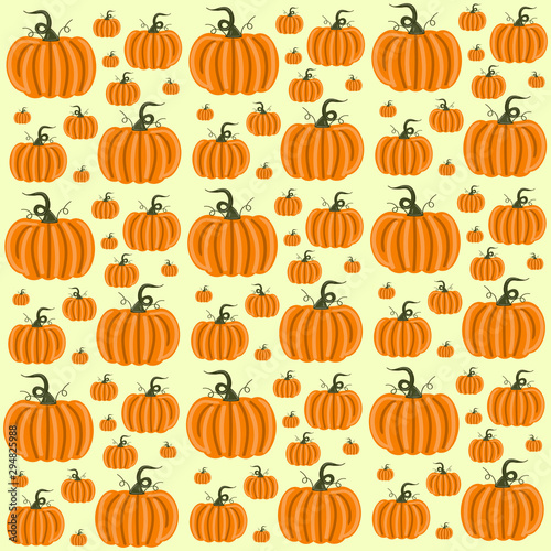 Pumpkins seamless pattern with lettering. Autumn background. Vector.