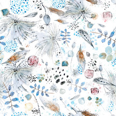 Fotobehang Boho stijl patronen Aquarel boho patroon met veren  © Mary