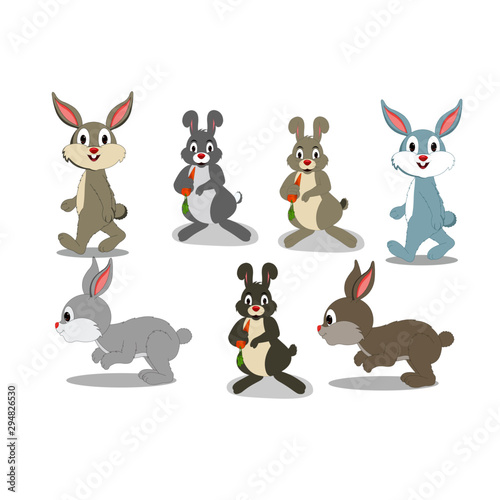 Rabbit Collection of Seven Characters - Cartoon Vector Image