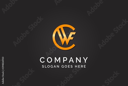 Luxury initial letter CWF golden gold color logo design. Tech business marketing modern vector