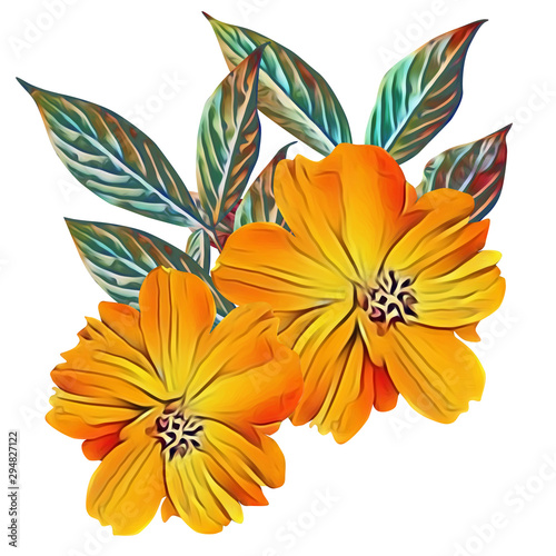 Colored flowers watercolor illustration. Template.