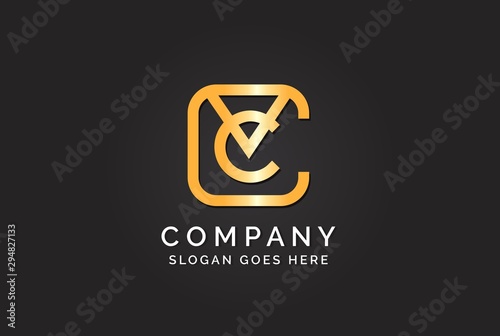 Luxury initial letter CVC golden gold color logo design. Tech business marketing modern vector