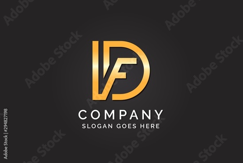 Luxury initial letter DVF golden gold color logo design. Tech business marketing modern vector