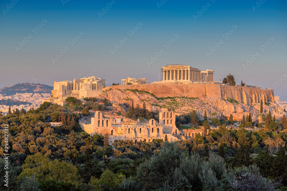 Sunset at the Parthenon Temple at the Acropolis of Athens, Greece