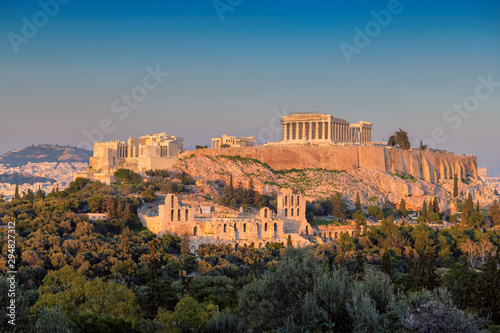 Sunset at the Parthenon Temple at the Acropolis of Athens, Greece