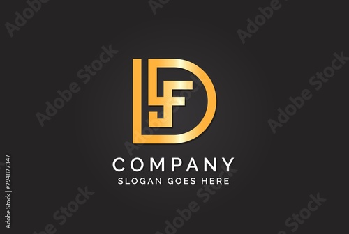 Luxury initial letter DLF golden gold color logo design. Tech business marketing modern vector